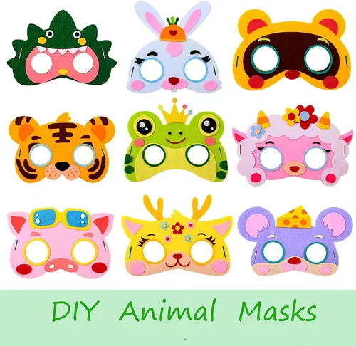 Vista 2 de Paquete de 12 máscaras de animales surtidos para niños regalos para fiesta de cumpleaños de la selva fiesta cosplay Halloween Día del Niño