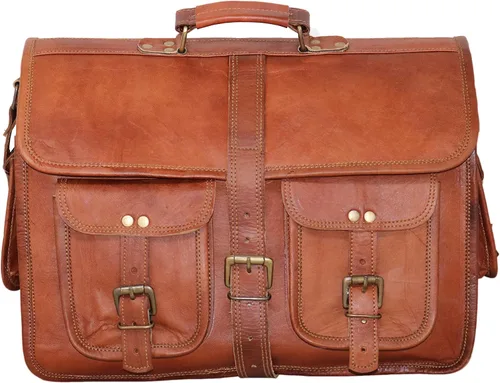 Vista 8 de Leather messenger bag laptop case office briefcase gift for men computer distressed shoulder bag