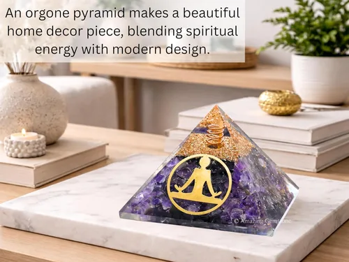 Vista 6 de Amazing Gemstone Pirámide de orgón de amatista para EMF y protección de energía negativa - Pirámide de cristal de amatista natural, Amatista