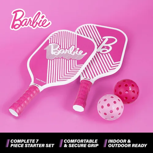 Vista 2 de Barbie - Juego de pickleball para 2 jugadores, paletas de madera y bolas de precisión Construcción duradera, uso en interiores y exteriores, apto