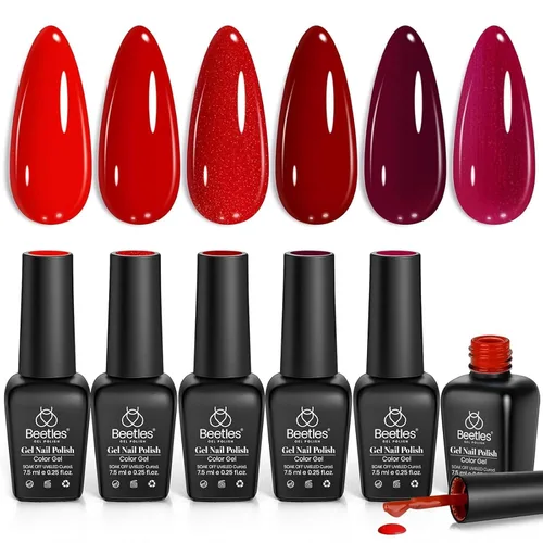 Vista 55 de beetles - Juego de esmaltes en gel color borgoña – Berry Merlot 6, ciruela, cereza, moca, rojo, otoño-invierno, morado oscuro, vino púrpura oscuro