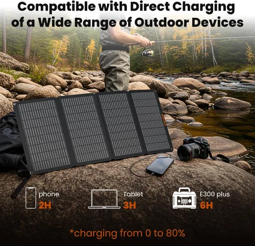 Vista 6 de Paneles solares portátiles de 50 W, cargador de panel solar plegable IP68 impermeable con puertos USB-A y USB-C, salida de 18 V CC para pequeña