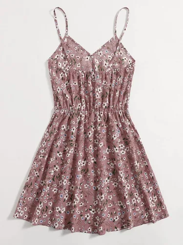 Vista 2 de Verdusa Vestido corto sin mangas con cuello en V y margaritas para mujer