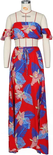 Vista 3 de Aro Lora Vestido largo sexy de dos piezas con estampado floral y abertura lateral para mujer