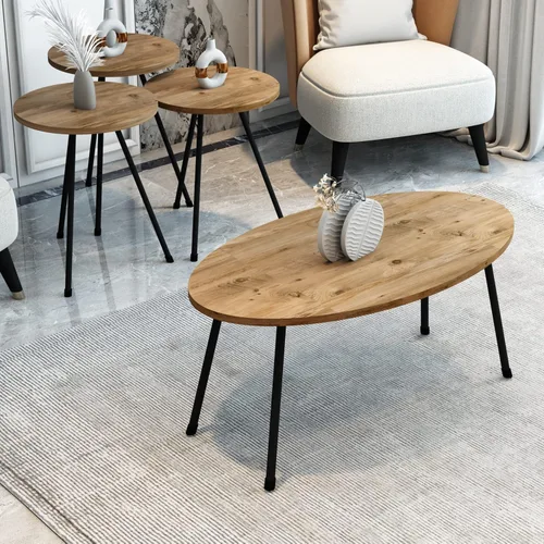 Vista 7 de Juego de mesa de sala de estar de 4 piezas, 1 mesa auxiliar y 3 mesas anidables, montaje sin herramientas