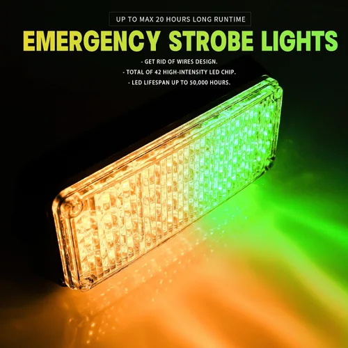 Vista 7 de Luz estroboscópica intermitente magnética ámbar/verde, controlador W, luces LED de seguridad recargables a pilas, barra de luz de advertencia de 2