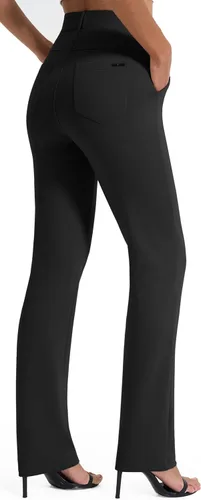 Vista 2 de AFITNE Pantalones de yoga de pierna recta con bolsillos para mujer Negro