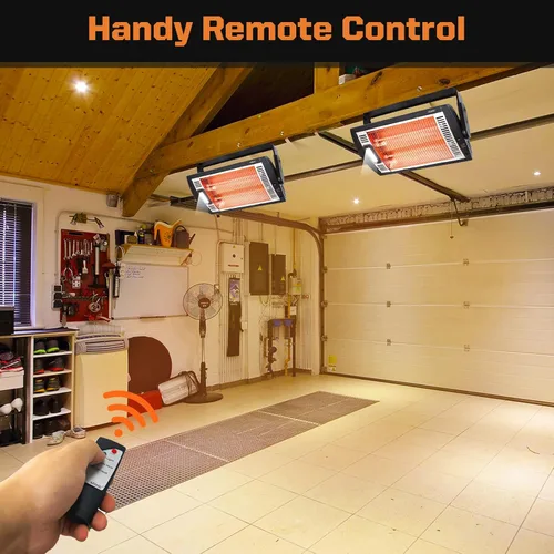 Vista 3 de Shinic Calentadores eléctricos de garaje con control remoto, calentador de cuarzo radiante montado en el techo de 1500 W/750 W con luz de trabajo