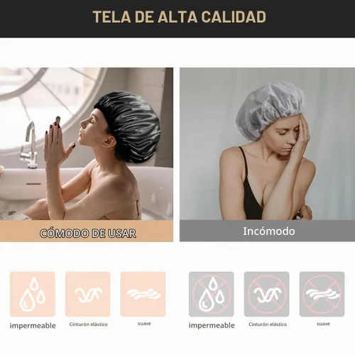 Vista 6 de Aquior Gorro de ducha extra grande para hombres, satén EVA de doble capa, impermeable, reutilizable, para mujeres, cabello largo