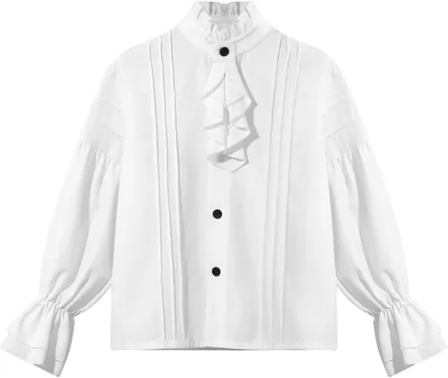 Vista 3 de TiaoBug Camisa de pirata medieval para niños, camisa renacentista con volantes, jacobita escocés, Ghillie, tops para disfraces de Halloween