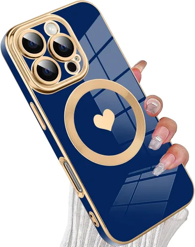 Vista 8 de tharlet Funda Magnética para iPhone 11 [Compatible con Magsafe] Lindo Corazón de Amor de Lujo Chapado Borde Dorado Parachoques con Lente de Cámara