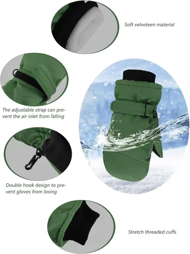 Vista 6 de 2 pares de guantes de nieve para niños, impermeables, guantes de esquí de invierno cálidos y gruesos para niñas y niños