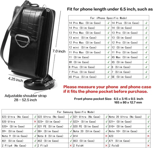 Vista 2 de Small Crossbody Cell Phone Bag Wallet Purse with Card Slots for Women Compatible for iPhone 17 Pro Air Galaxy S26+ D-Negro