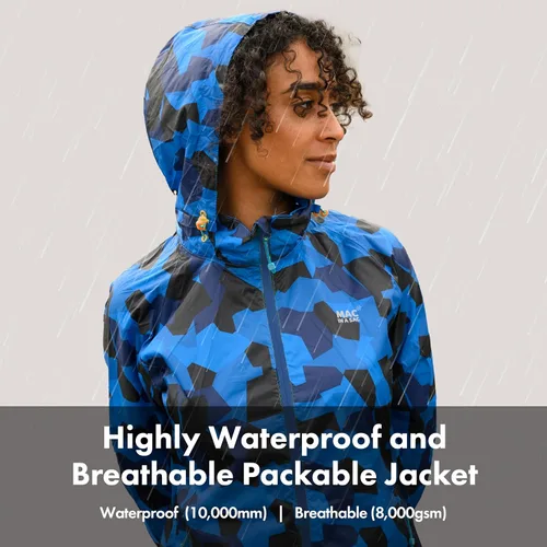 Vista 2 de Mac in a Sac Origin Women’s Packable Rain Jacket Hooded Edición Blue Camo