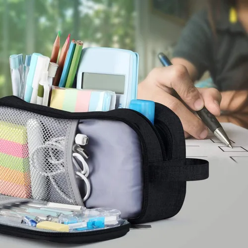 Vista 7 de Homecube Bolsa de almacenamiento de tela Oxford, soporte para bolígrafos, bolsa de maquillaje, organizador de papelería, bolsa para lápices