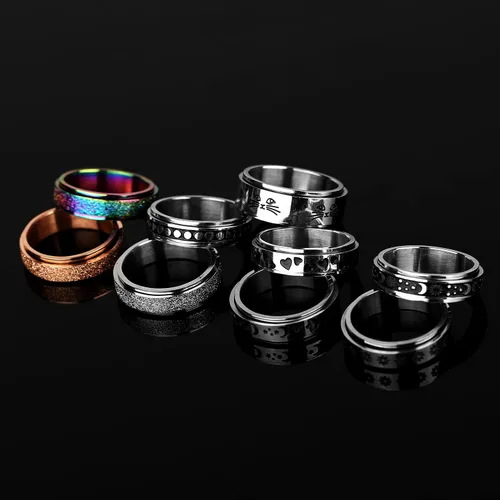 Vista 5 de DICOINA 9Pcs Stainless Steel Fidget Rings for Women Men Spinner Anxiety Rings Moon Star Matching Rings Wedding Promise Band Rings Size5-10