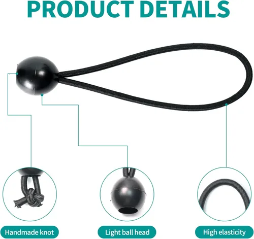 Vista 9 de TARPAL Ball Bungee Cords - Lona resistente de 6 pulgadas, color negro