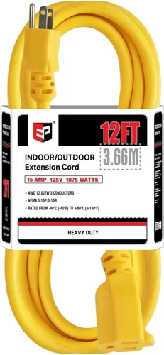 Vista 45 de EP 50 Ft Heavy Duty Outdoor Extension Cord, 12/3 SJTW Black 3-Prong Negro