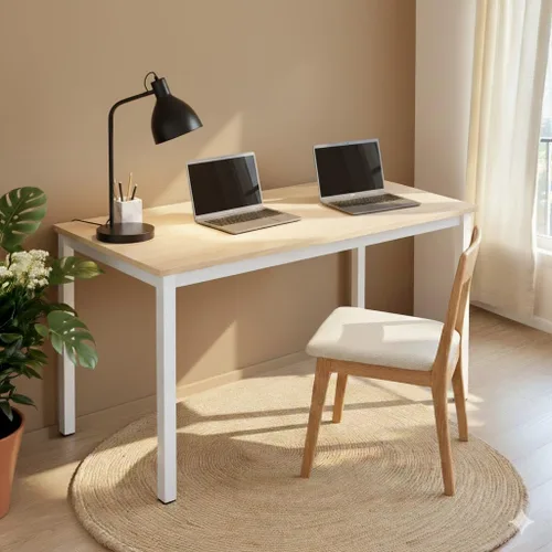 Vista 8 de Escritorio grande de madera para computadora de 47 pulgadas, escritorio de estilo moderno y simple para oficina en casa, dormitorio, escritorio