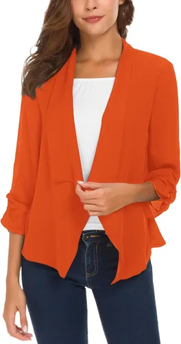 Vista 7 de Urban CoCo Blazer ligero de gasa fina con mangas fruncidas para mujer Negro