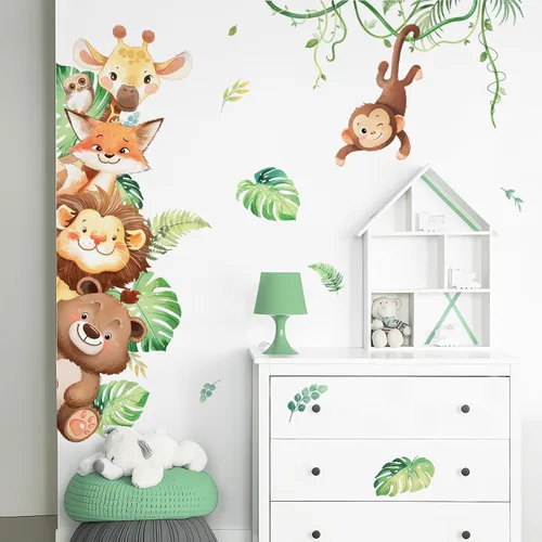 Vista 9 de Tanlaby Pegatinas de pared de animales de la selva de dibujos animados de animales del bosque Zebra Forest Peel and Stick Art Sticker for Baby