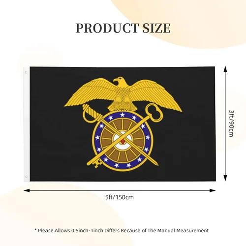 Vista 3 de Bandera de Insignia de rama del Cuerpo de Intendente de Estados Unidos, 3 x 5 pies, poliéster duradero de doble cara, divertida pancarta decorativa