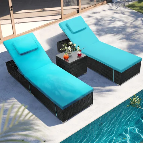 Vista 7 de Murago Tumbona para exteriores, juego de 2 sillas de piscina con mesa Turquesa