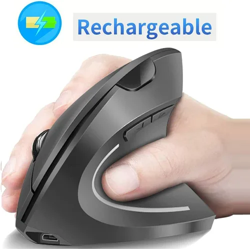 Vista 2 de Ratón ergonómico vertical inalámbrico recargable, mouse vertical óptico USB de 2.4 G con 3 DPI ajustables de 80012001600 niveles, 6 botones