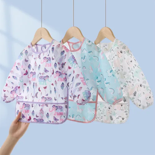 Vista 7 de Paquete de 3 baberos impermeables de manga larga para bebé, cobertura completa, delantal con bolsillo, de 6 a 30 meses