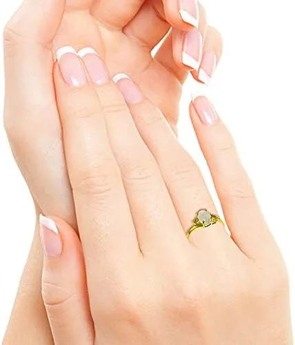 Vista 4 de Galaxy Gold GG Anillo de oro amarillo sólido de 14 quilates con forma ovalada Ópalo natural GRADO AAA