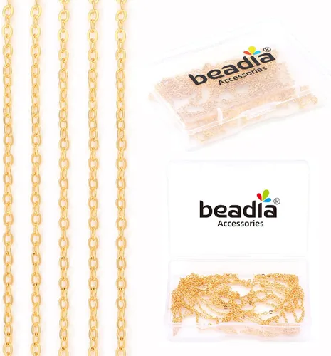 Vista 18 de BEADIA - Cadenas planas bañadas en oro de 18 quilates, 3 mm, 2 metros para la fabricación de joyas