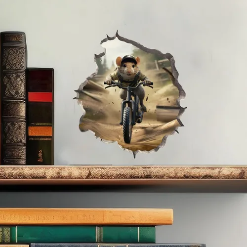 Vista 2 de Adhesivo de pared 3D con agujero de ratón para ciclismo de montaña