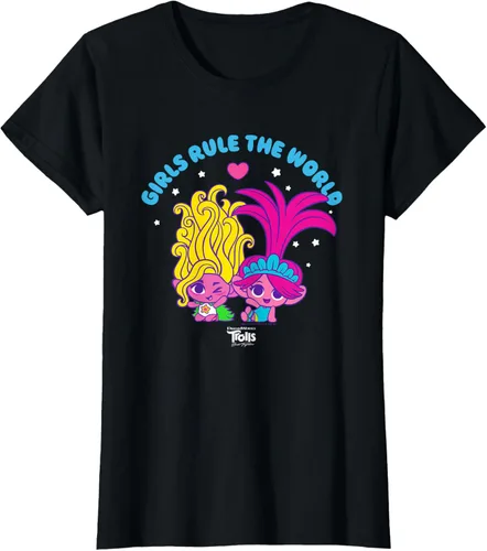Vista 46 de DreamWorks Trolls Band Together - Camiseta para niñas con leyenda "Rule", diseño Negro