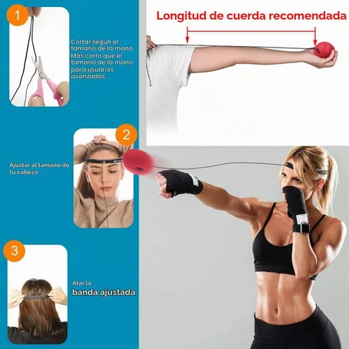 Vista 6 de TOCO FREIDO Bola de boxeo de doble extremo, bolsa de velocidad con niveles de dificultad Pelota refleja de boxeo con diadema, perfecta para 3 reflex