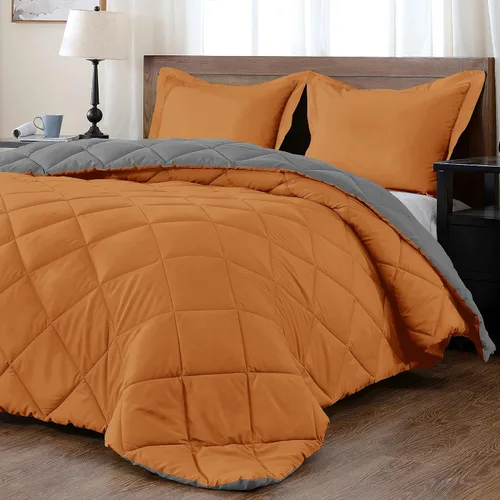 Vista 7 de Juego de edredón reversible alternativo de 5 piezas (rojo/rosa, Queen (88 x 88 pulgadas), 1 edredón con 4 fundas de almohada, algodón suave, 1000