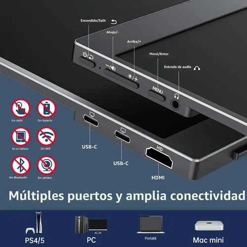 Vista 4 de cocopar Monitor portátil de 15.6 pulgadas 1080P FHD 60Hz 85% sRGB Monitor de viaje con altavoz HDMI USB-C segunda pantalla para computadora portátil