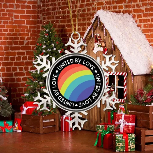 Vista 5 de Adornos de decoración de árbol LGBT Pride United by Love Adornos para árbol de Navidad gay, igualdad de género, orgullo arcoíris LGBTQ, Mes