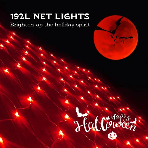 Vista 6 de Woohaha - Luces de red de Navidad para exteriores, 9.8 x 6.6 pies, 192 luces LED de hadas con 8 modos de iluminación, luz conectable para arbustos