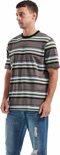 Vista 2 de KLIEGOU Camiseta a rayas con cuello redondo y ajuste holgado para hombre