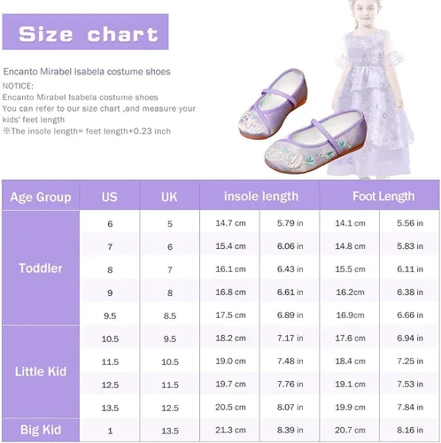 Vista 3 de Encanto Costume Shoes for Girls Gorgeous Mary-Jane Ballet Pumps Comfortable Low Heel Round Toe Flats Floral Embroidery Shoes