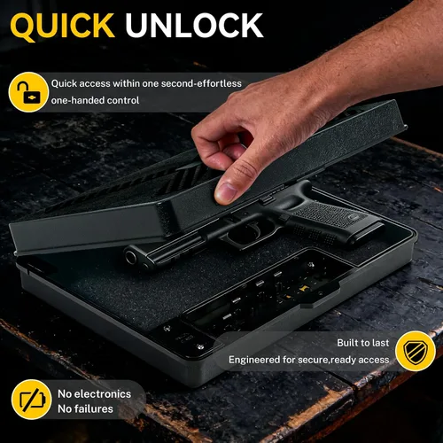 Vista 3 de Caja fuerte para pistola de mano, cerradura mecánica con candado TSA, caja de bloqueo de pistola montada de acceso rápido para mesita de noche