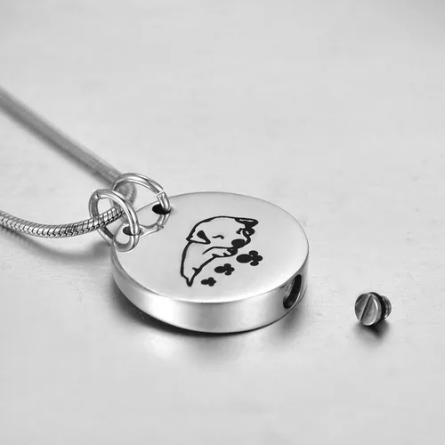 Vista 2 de COCO Park Collar de cremación de perro dormido con grabado para cenizas conmemorativas, colgante de urna de joyería, Acero inoxidable