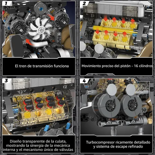 Vista 4 de Mould King 10131 W16 Juegos de Bloques de Construcción de Motor, Kit de Modelo de Motor V8 que Funciona, Construye tu Propio Motor Modelo STEM