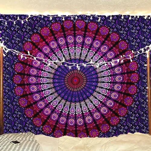 Vista 13 de raajsee - Tapiz azul y naranja con mandala - Mejor colgante de pared con mandala - Tapiz para la cama para dormitorio estético - Tamaño póster