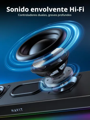 Vista 2 de havit Altavoces de computadora para PC de escritorio, barra de sonido Bluetooth de 5.3 piezas con luz LED dinámica, estéreo de alta fidelidad