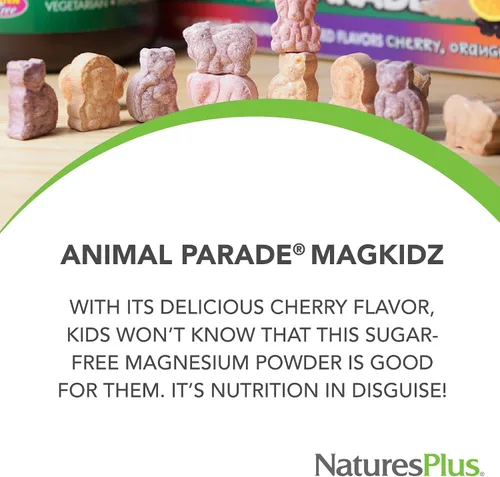 Vista 3 de NaturesPlus Animal Parade MagKidz, sabor a cereza, 0.38 libras, suplemento de magnesio en polvo para niños, apoyo para la salud ósea y muscular, sin
