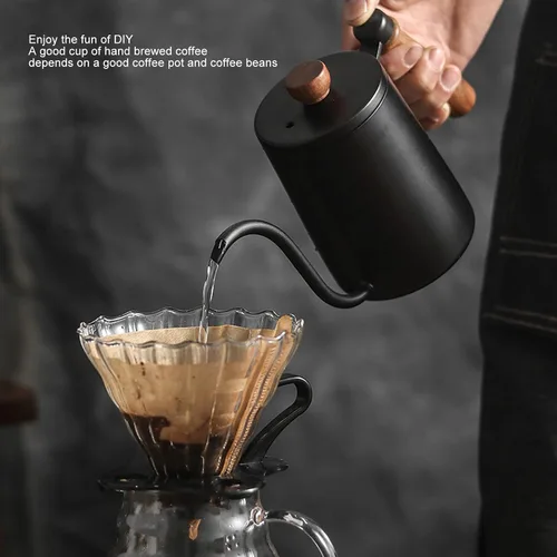 Vista 4 de 20.3 fl oz 20oz verter sobre el hervidor de café vertido sobre la tetera de cuello de cisne con mango de madera, verter sobre el hervidor de café