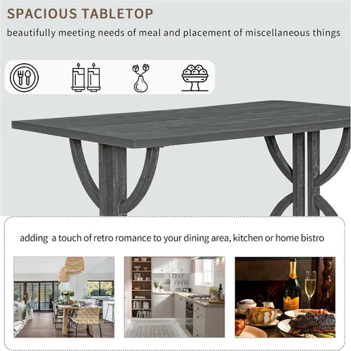 Vista 91 de Juego de mesa de comedor vintage de 6 piezas, juego de mesa de comedor de cocina de madera maciza con 4 sillas ergonómicas acolchadas y banco, mesa
