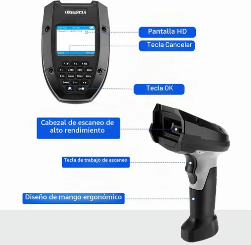 Vista 6 de Escáner de código de barras inalámbrico 1D 2D, escáner de inventario portátil Onewscan con base de carga, lector de código de barras, terminal