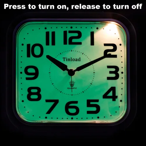 Vista 7 de Tinload Reloj despertador analógico grande de 5.5 pulgadas, silencioso, sin tictac, esfera que brilla en la oscuridad, despertador suave, sonidos